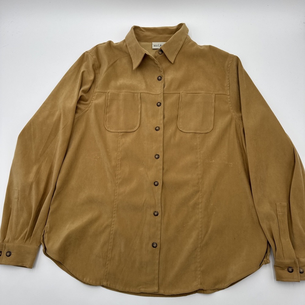 Vintage WOMEN LONG SLEEVE BUTTON-UP BLOUSE BY WHITE STAG SIZE Large Cappuccino